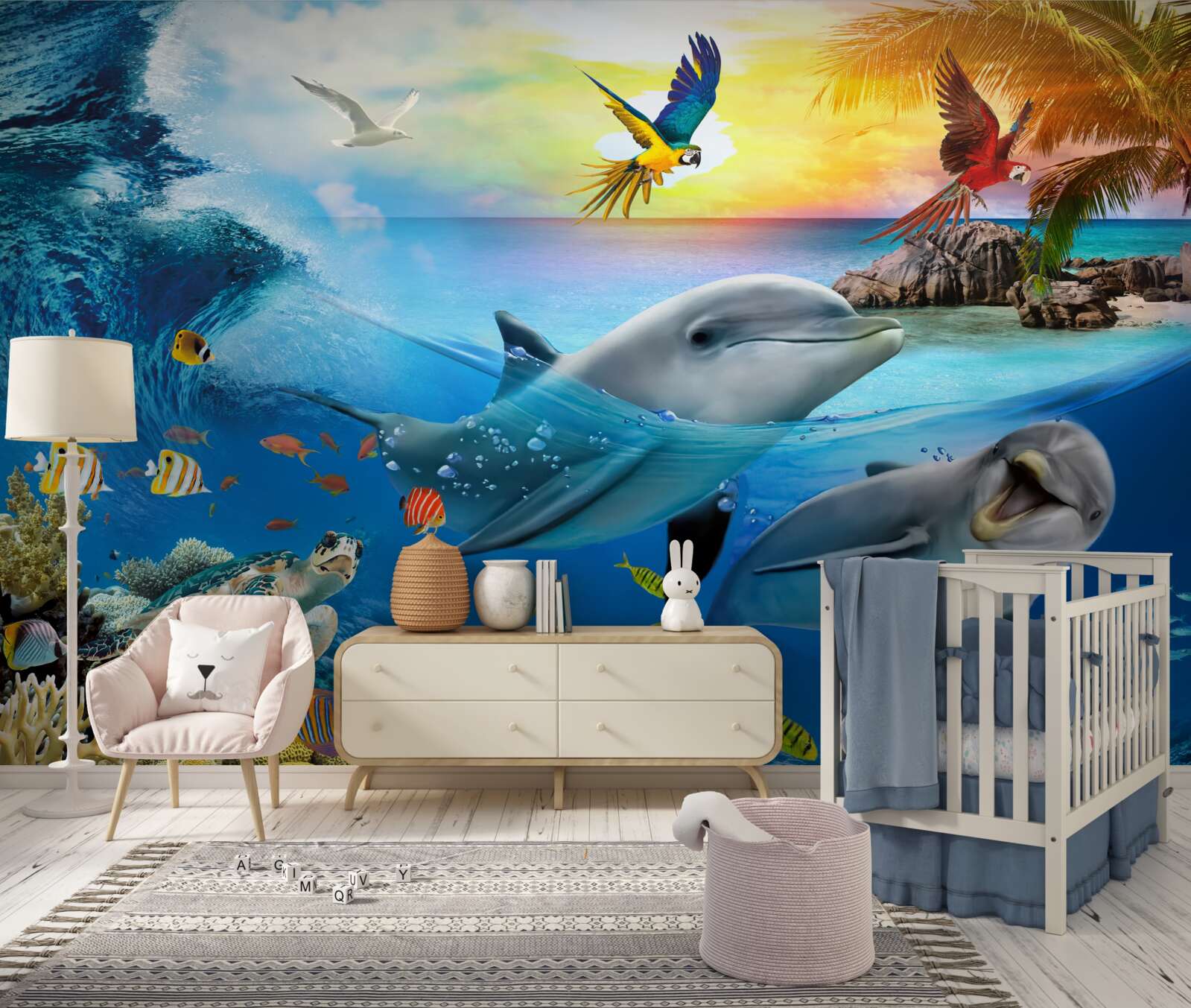 Fotobehang Dageraad wacht op de dolfijnen