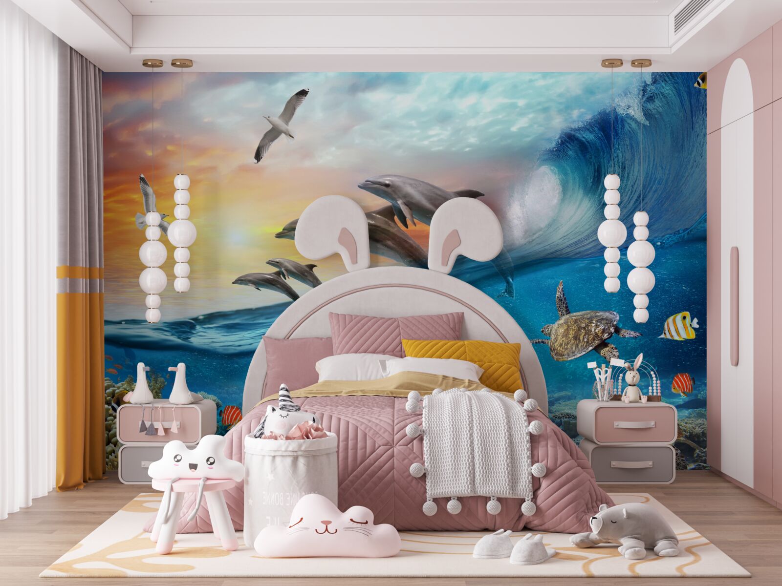 Fotobehang dolfijnen springen uit de golven