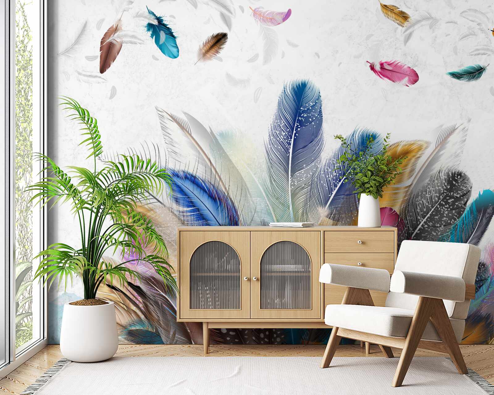 Fotobehang veelkleurige veren