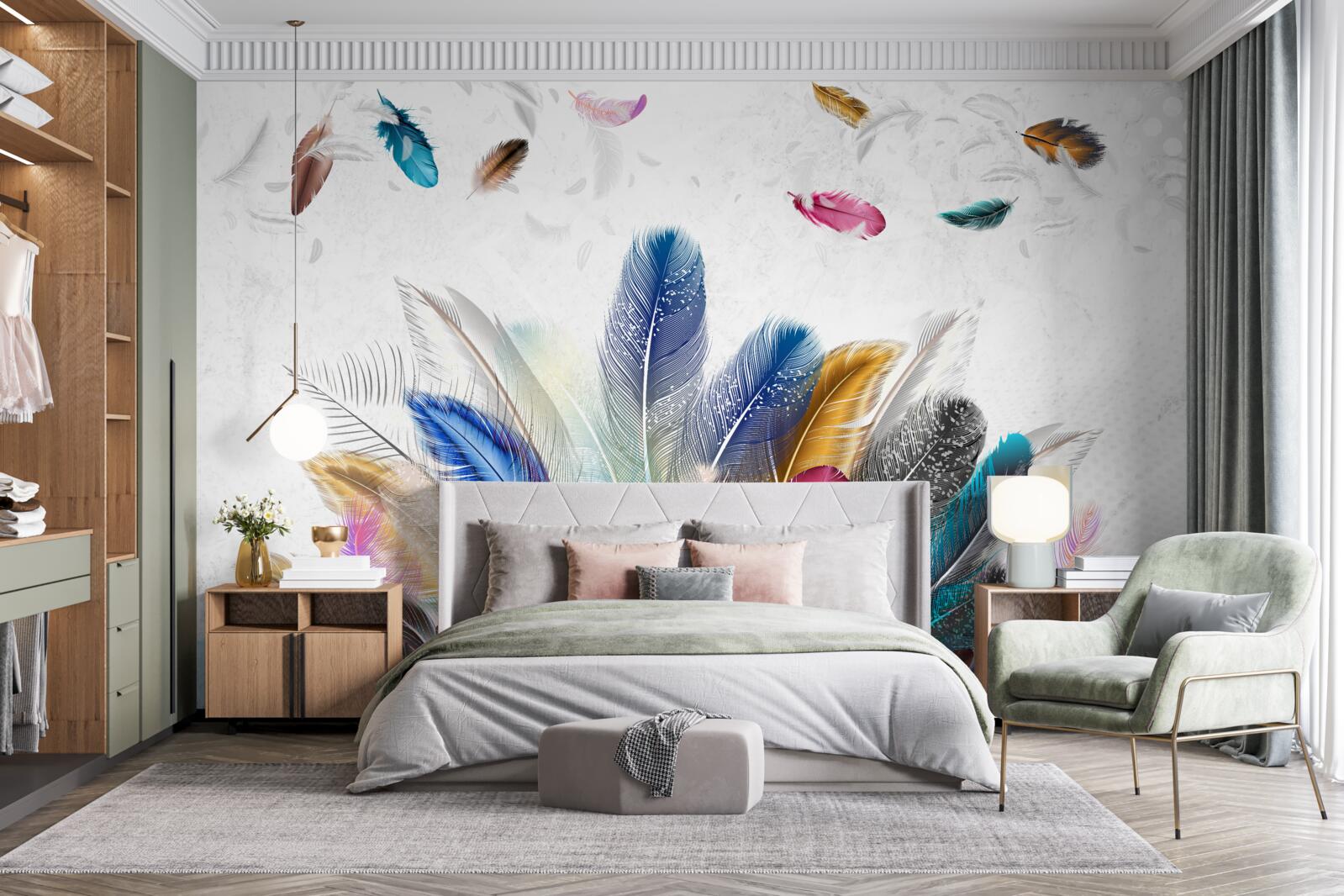 Fotobehang veelkleurige veren