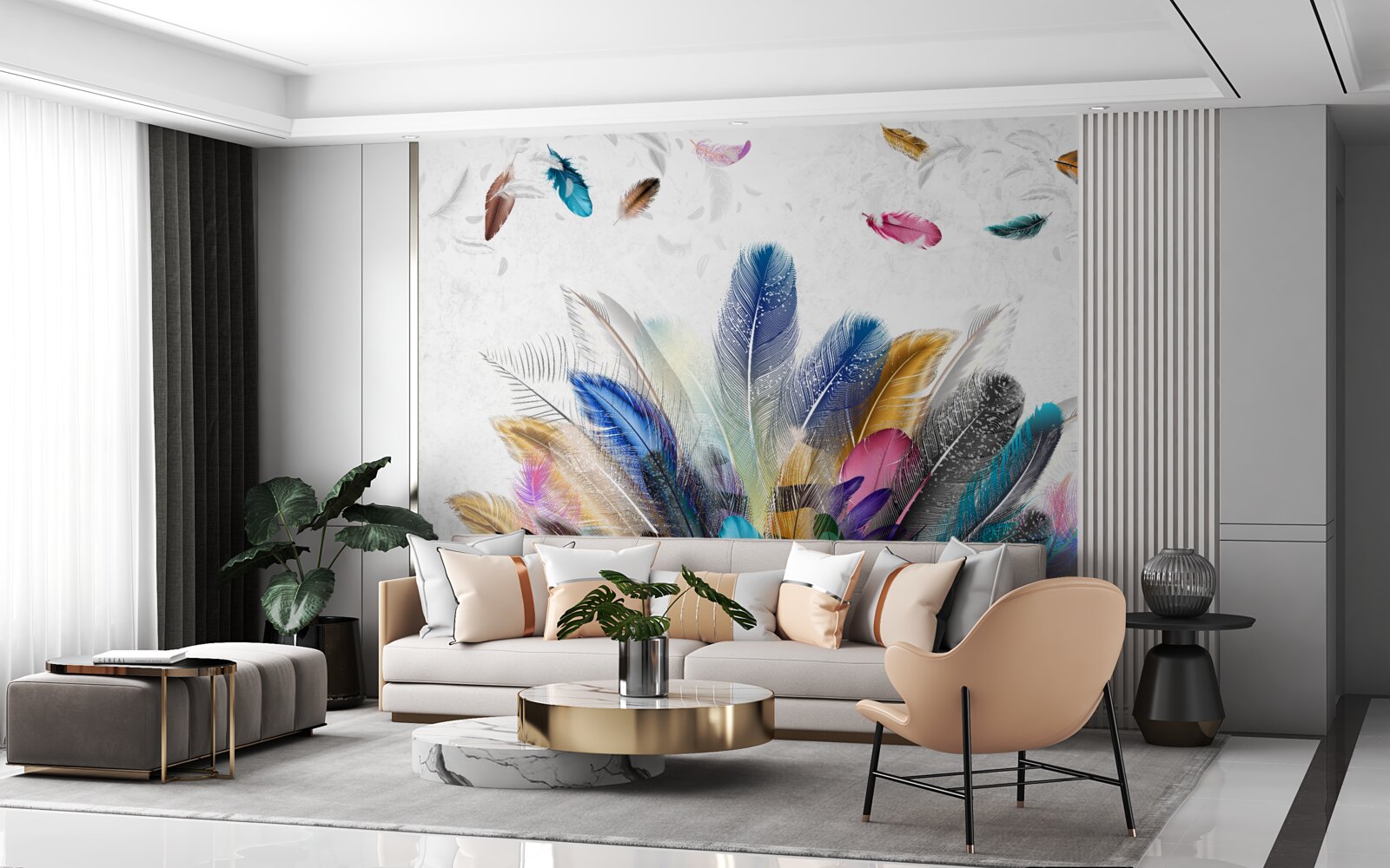 Fotobehang veelkleurige veren