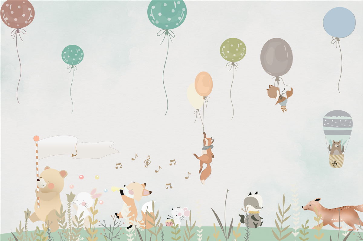 Fotobehang dieren gaan naar verjaardagsfeestje