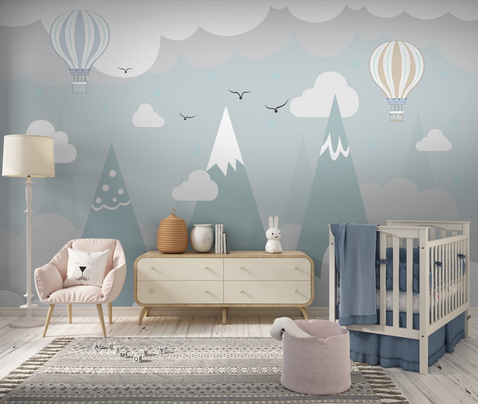 Fotobehang ballonnen tegen een achtergrond van bergen