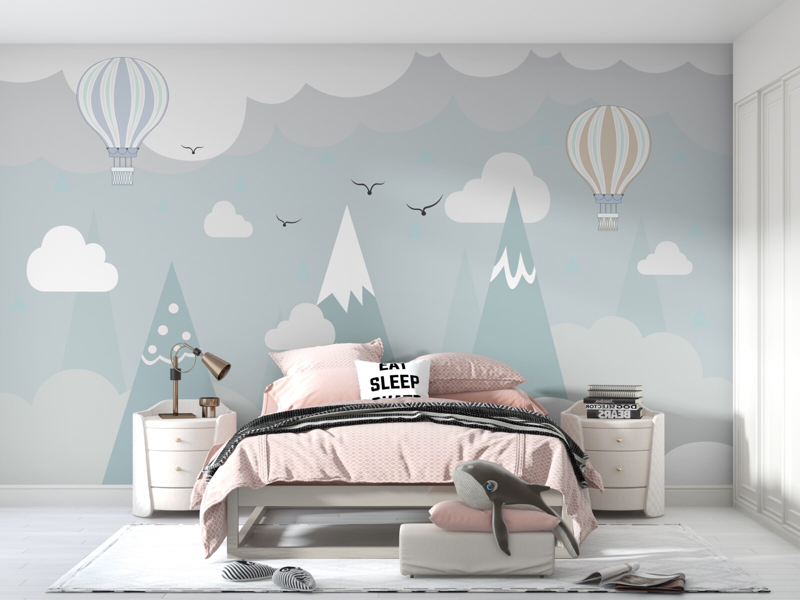 Fotobehang ballonnen tegen een achtergrond van bergen