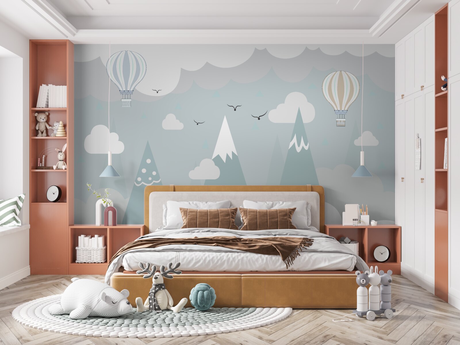 Fotobehang ballonnen tegen een achtergrond van bergen