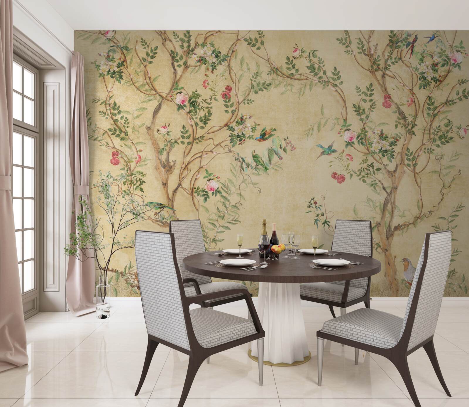 Fotobehang bomen en vogels in de lente