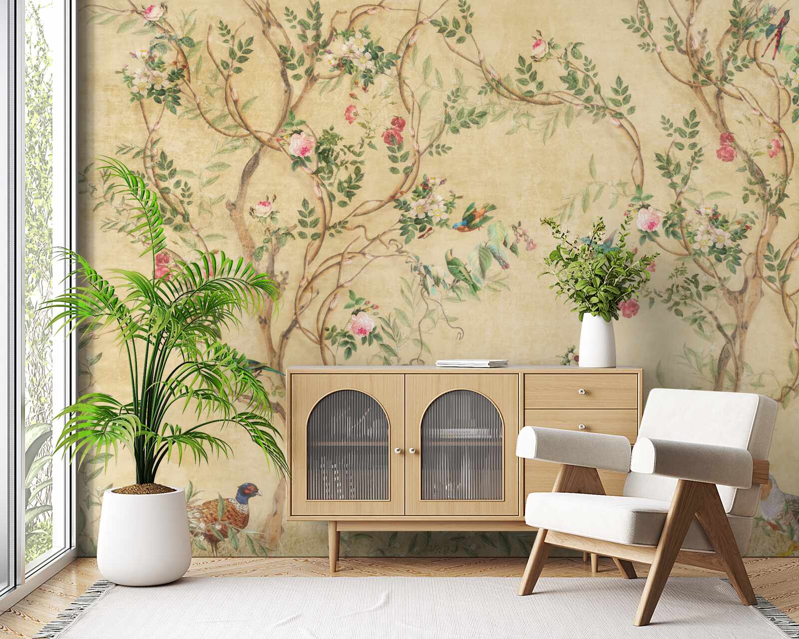 Fotobehang bomen en vogels in de lente