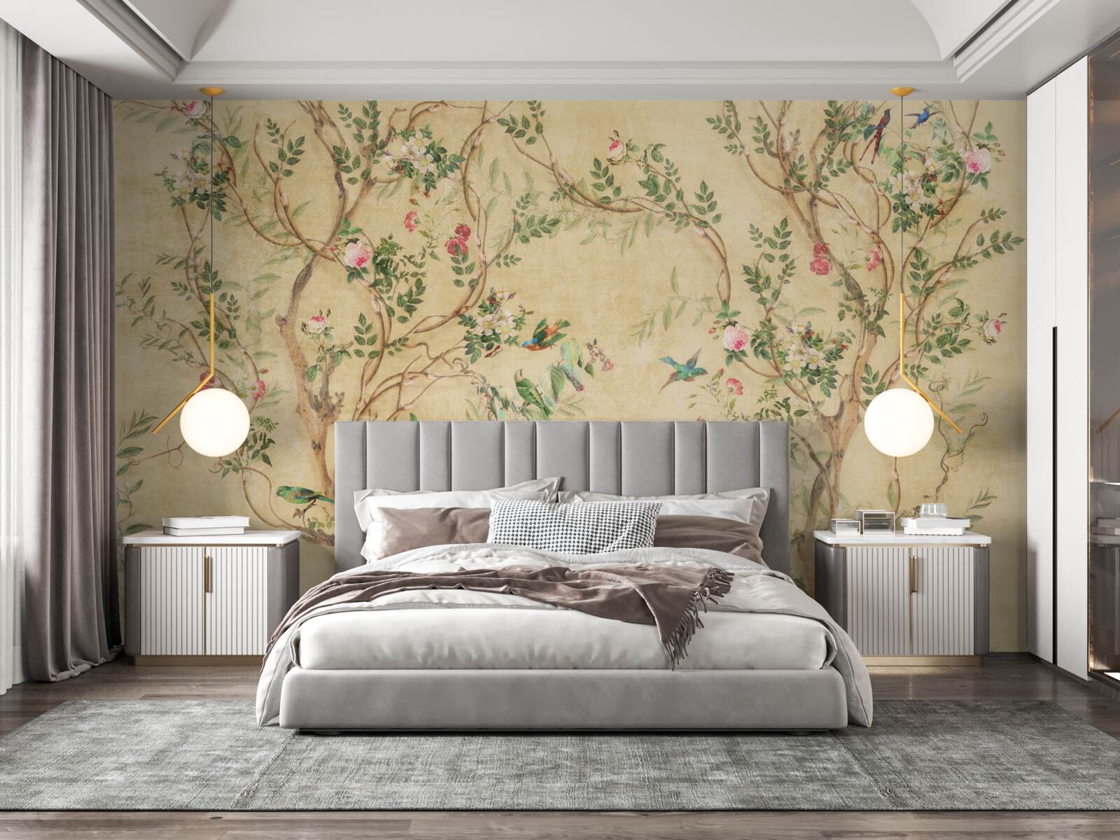 Fotobehang bomen en vogels in de lente