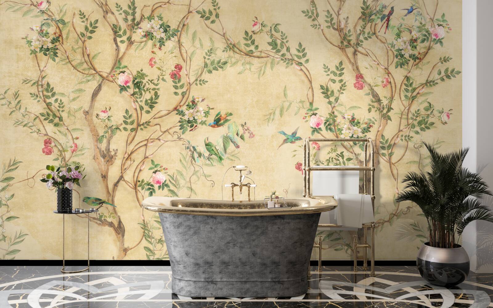 Fotobehang bomen en vogels in de lente