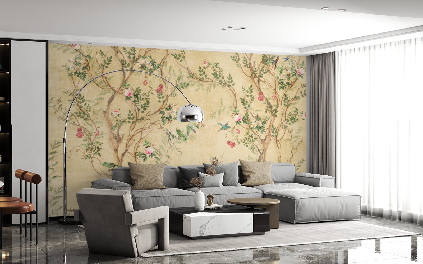 Fotobehang bomen en vogels in de lente