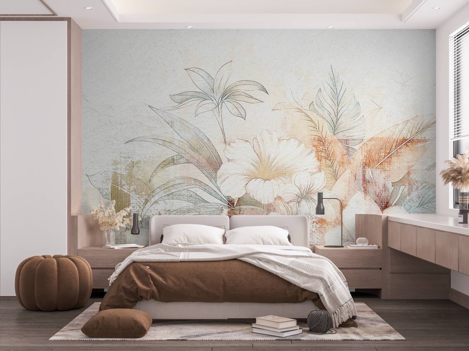 Fotobehang aquarel bloemen en bladeren