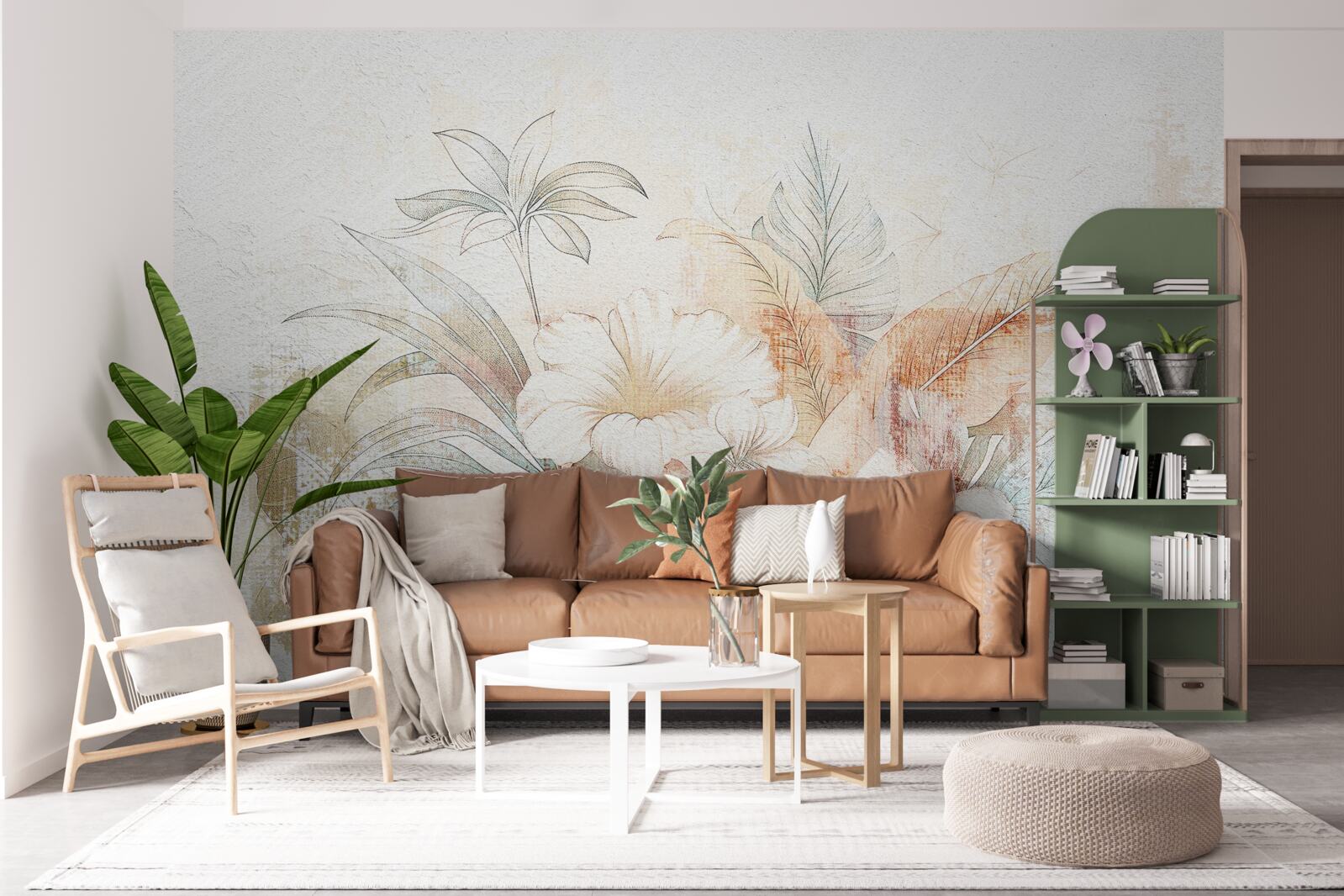 Fotobehang aquarel bloemen en bladeren