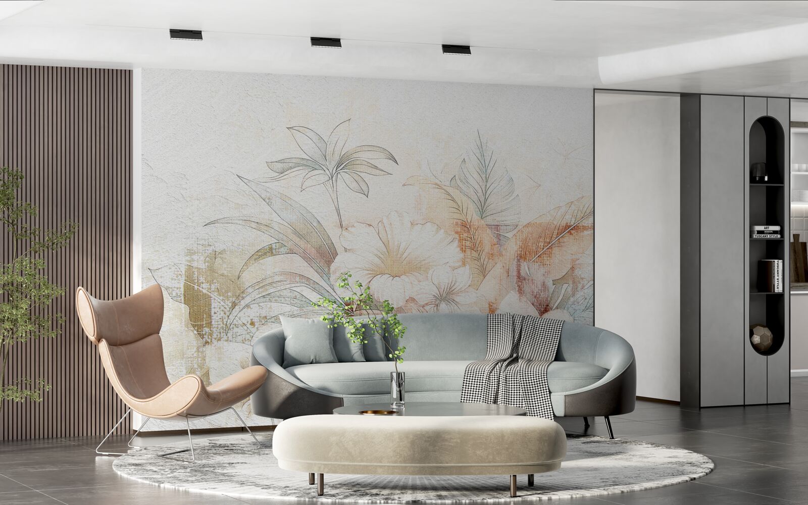 Fotobehang aquarel bloemen en bladeren