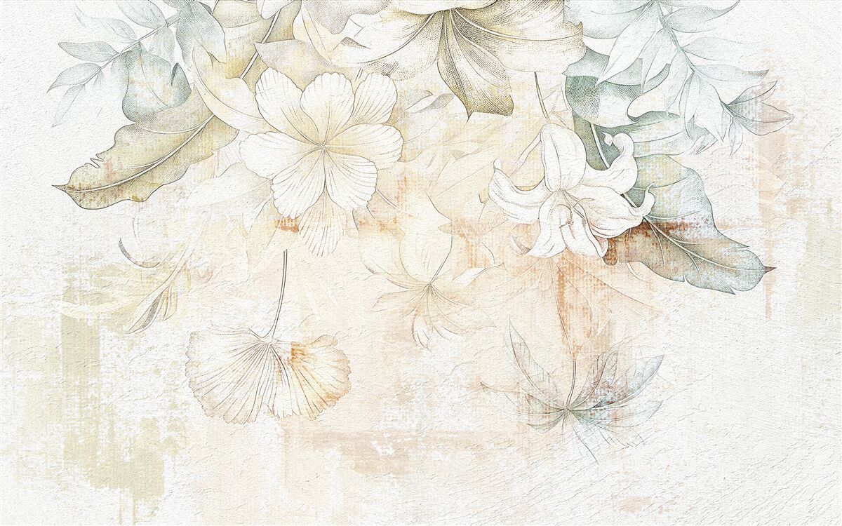 Fotobehang tropische bladeren en bloemen