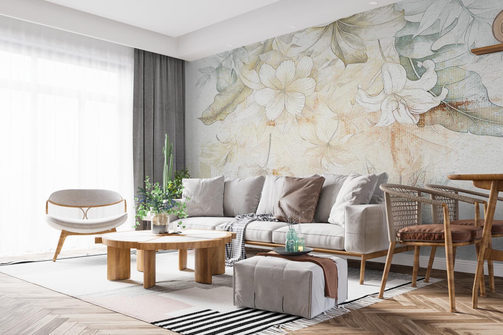 Fotobehang tropische bladeren en bloemen