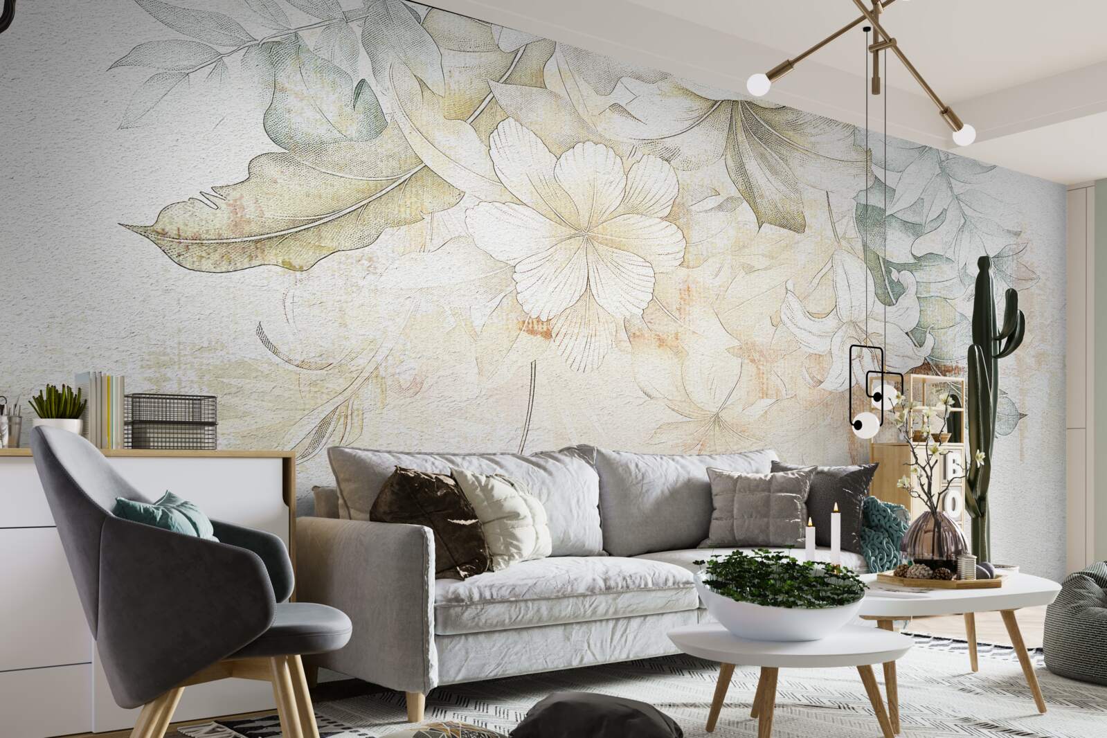 Fotobehang tropische bladeren en bloemen