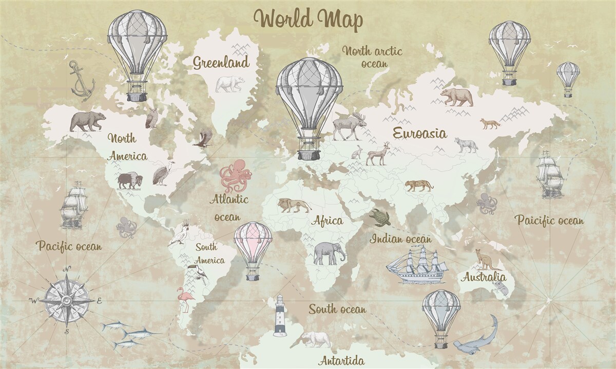 Fotobehang wereldkaart in warme kleuren