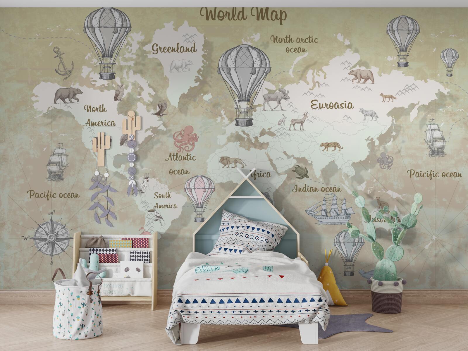 Fotobehang wereldkaart in warme kleuren