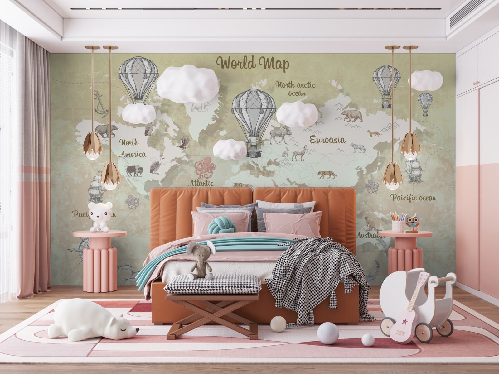 Fotobehang wereldkaart in warme kleuren