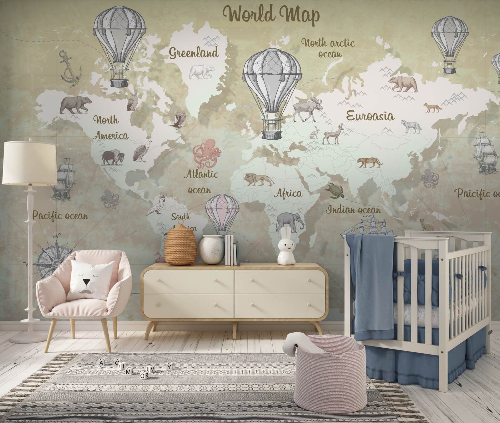 Fotobehang wereldkaart in warme kleuren