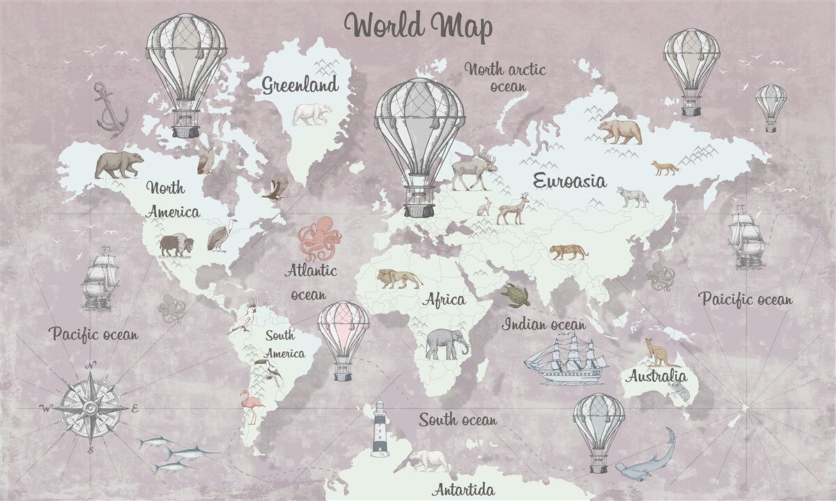 Fotobehang wereldkaart met symbolen