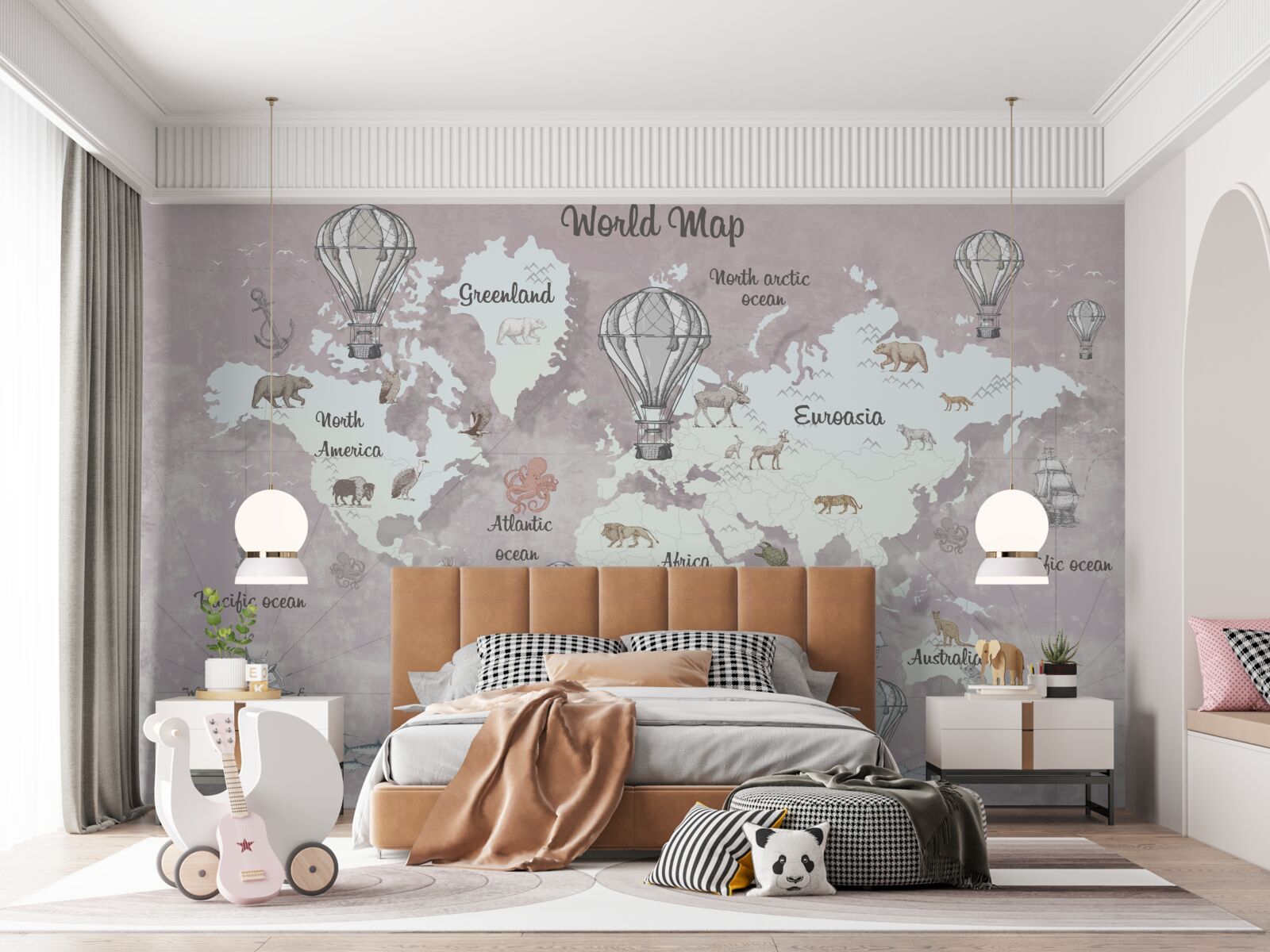 Fotobehang wereldkaart met symbolen