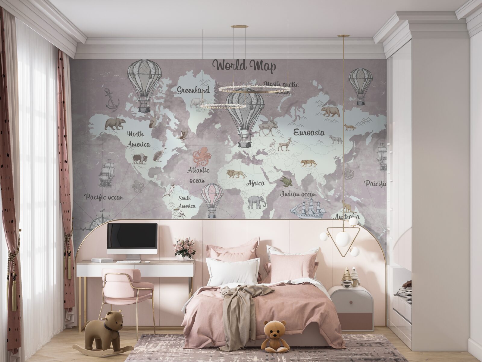 Fotobehang wereldkaart met symbolen