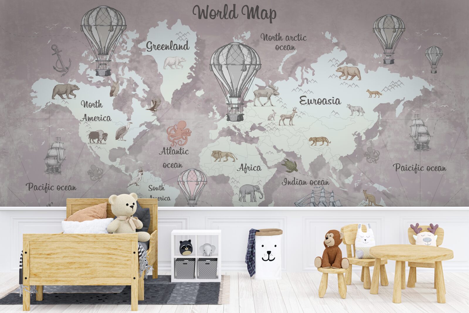 Fotobehang wereldkaart met symbolen