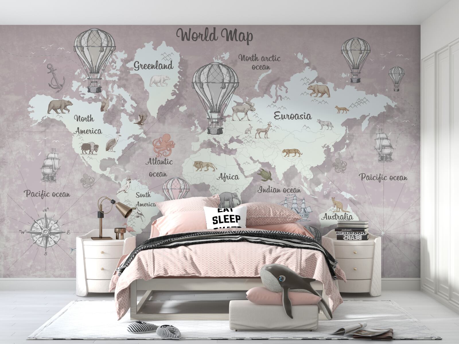 Fotobehang wereldkaart met symbolen