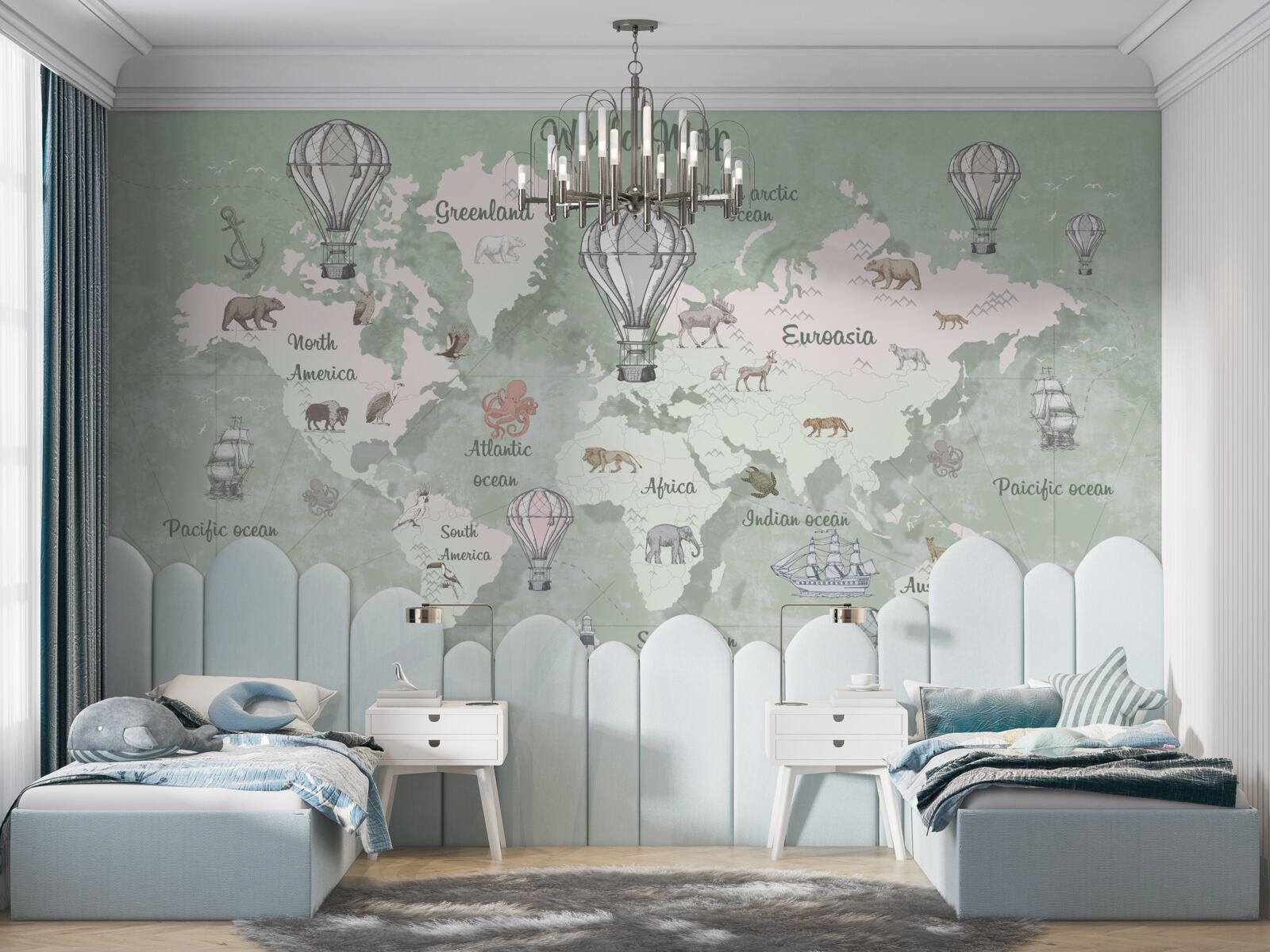 Fotobehang wereldkaart met gemarkeerde continenten