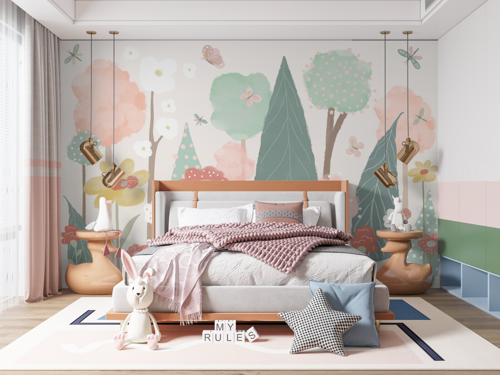 Fotobehang een bos vol bloeiende kinderfantasieën