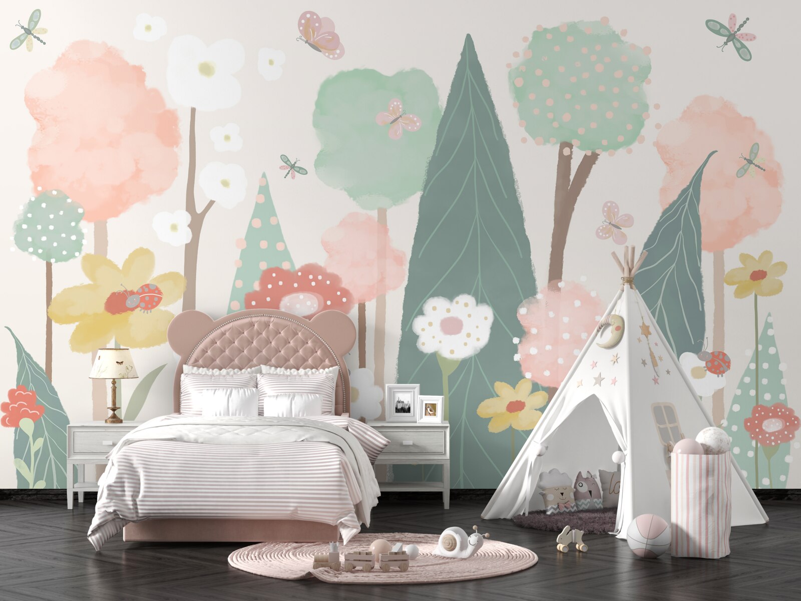 Fotobehang een bos vol bloeiende kinderfantasieën