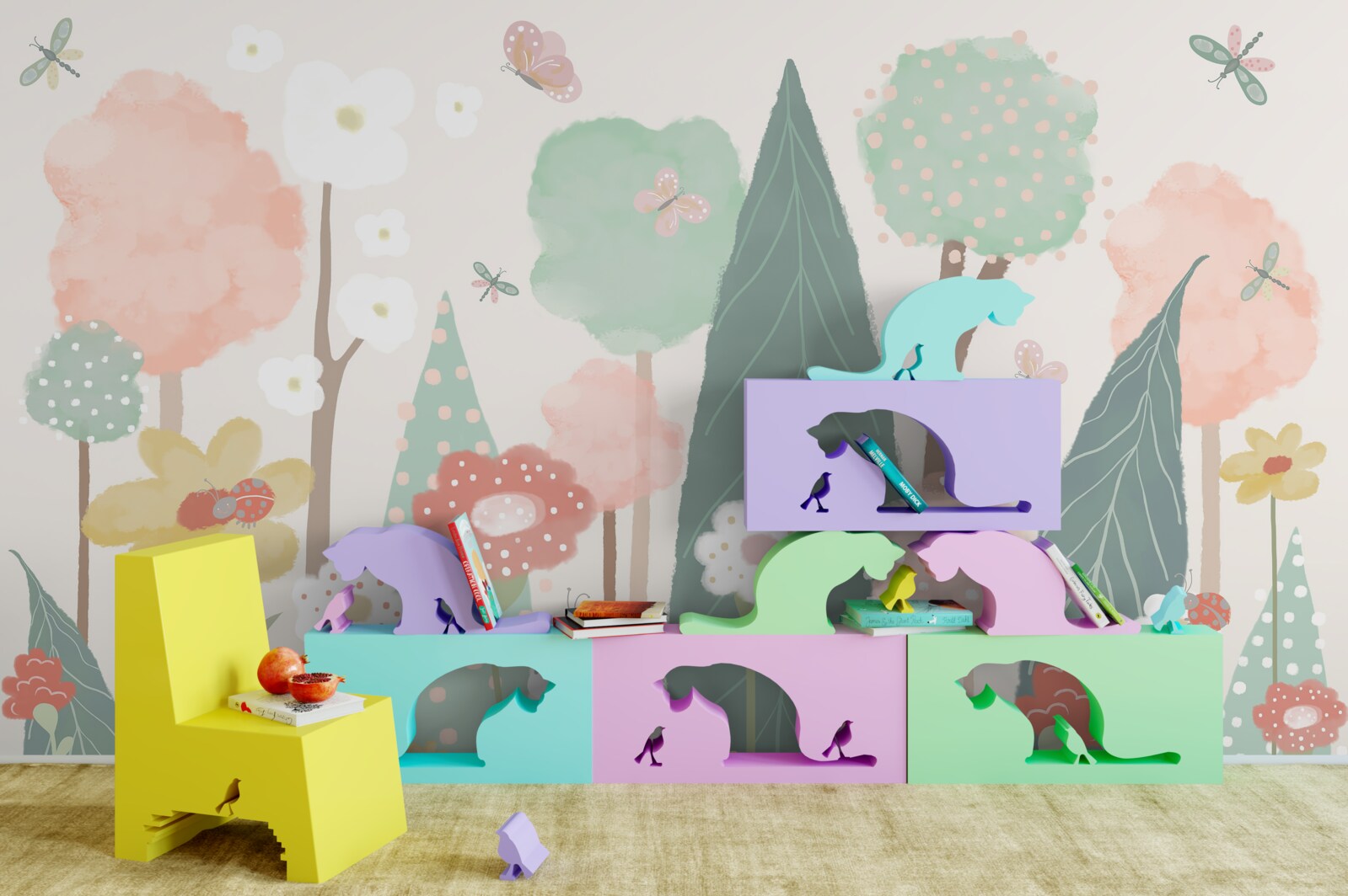 Fotobehang een bos vol bloeiende kinderfantasieën