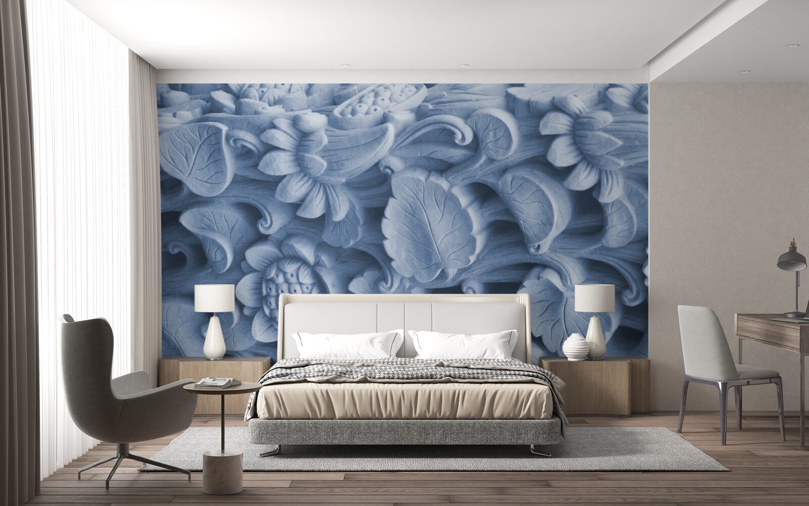 Fotobehang bladstructuur op gips