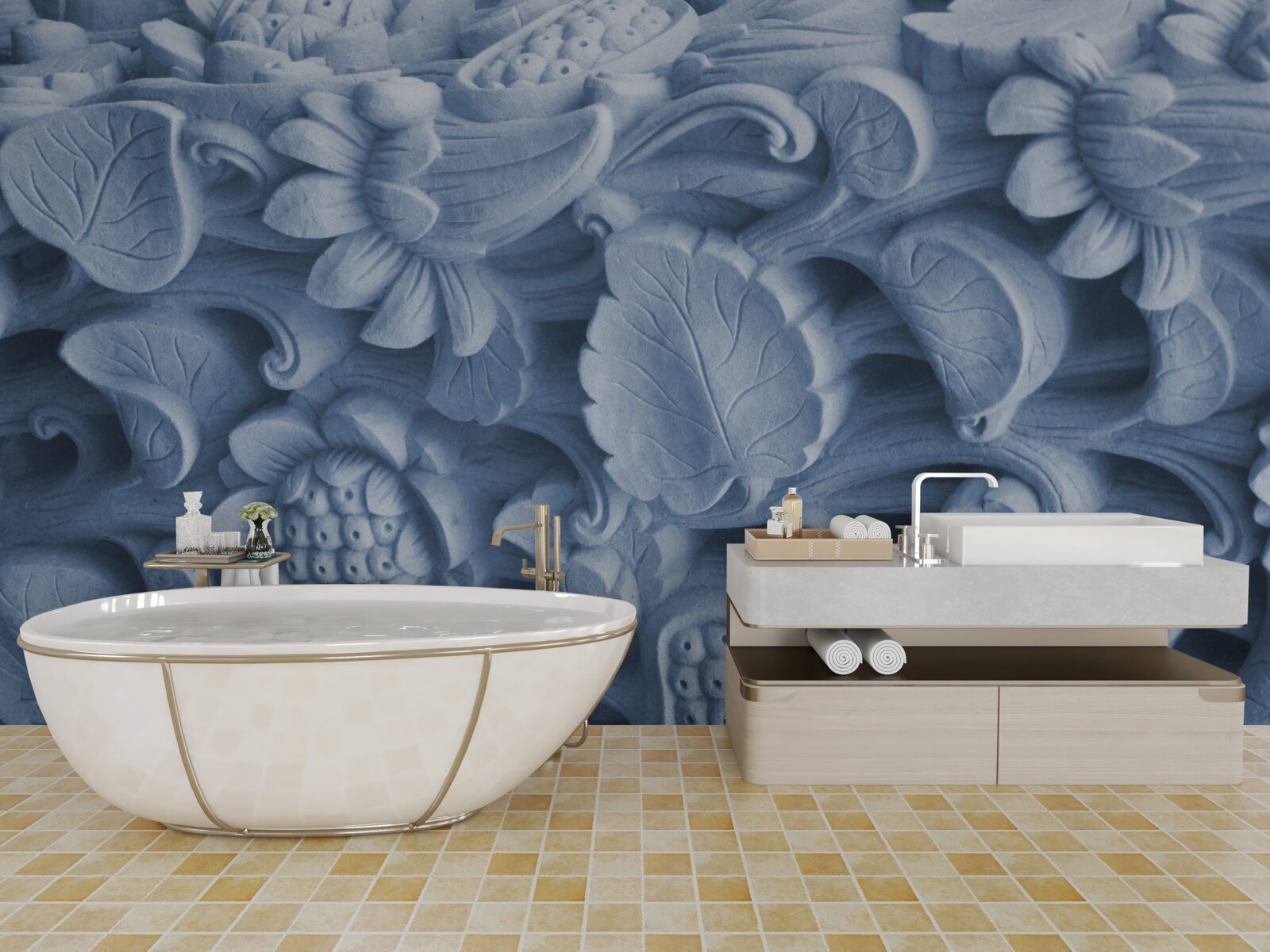 Fotobehang bladstructuur op gips