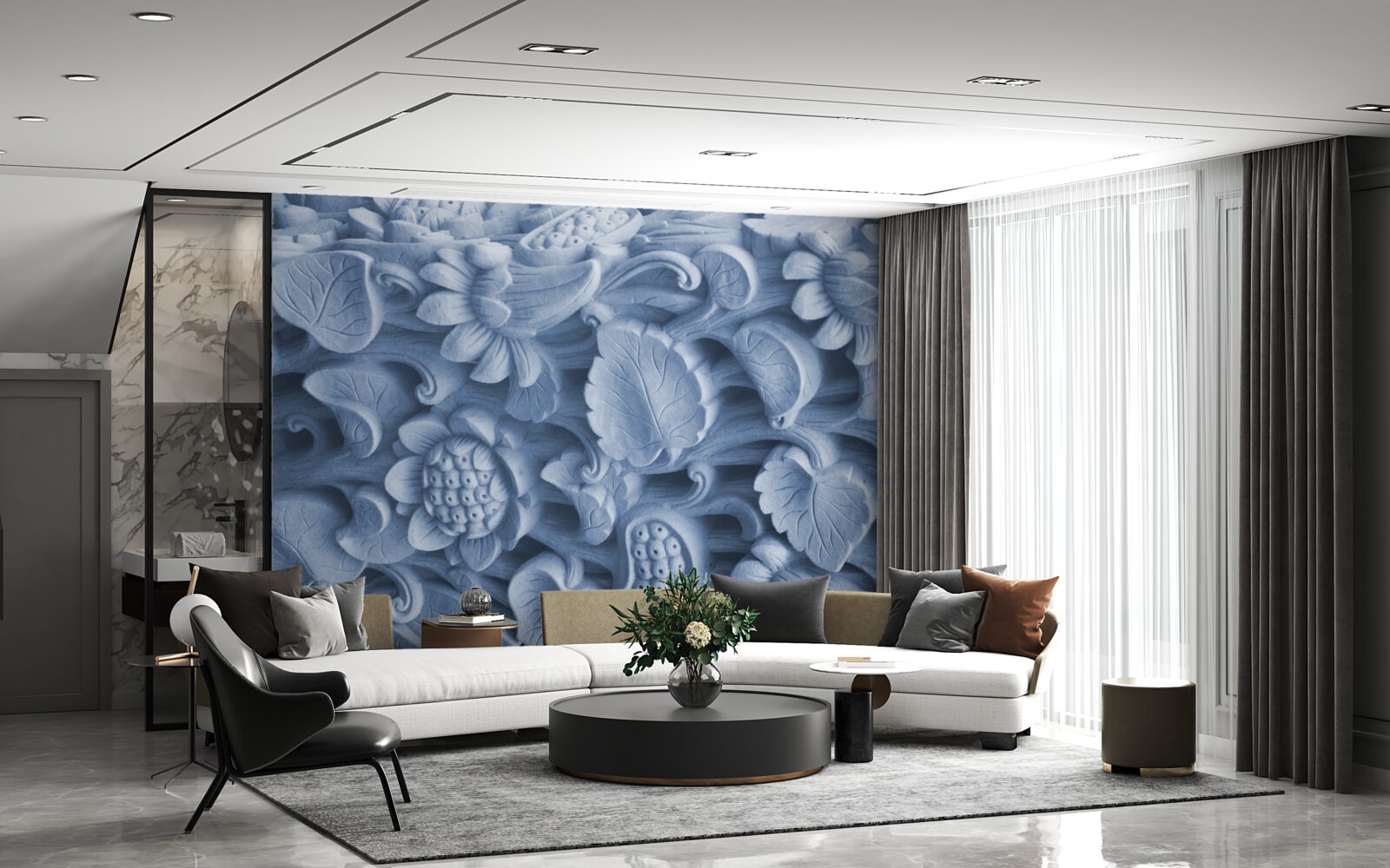 Fotobehang bladstructuur op gips