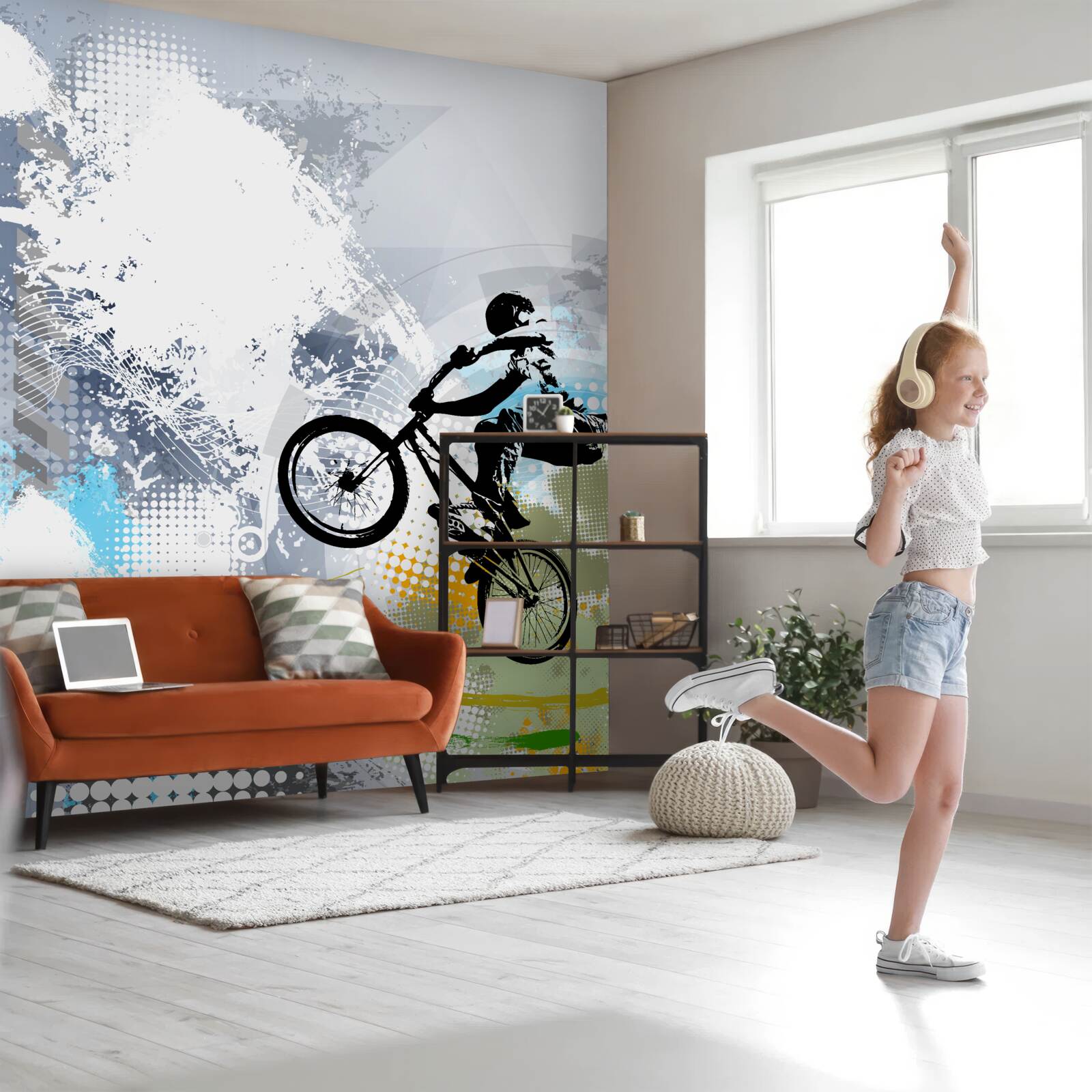 Fotobehang motorrijder graffiti