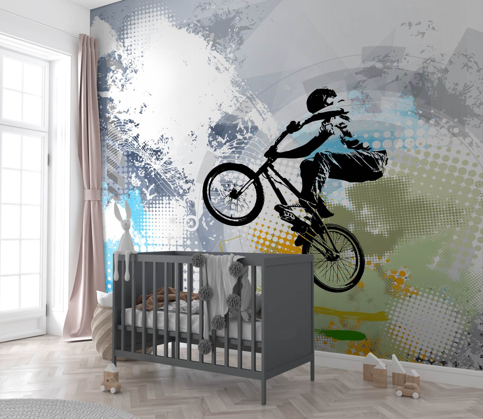 Fotobehang motorrijder graffiti