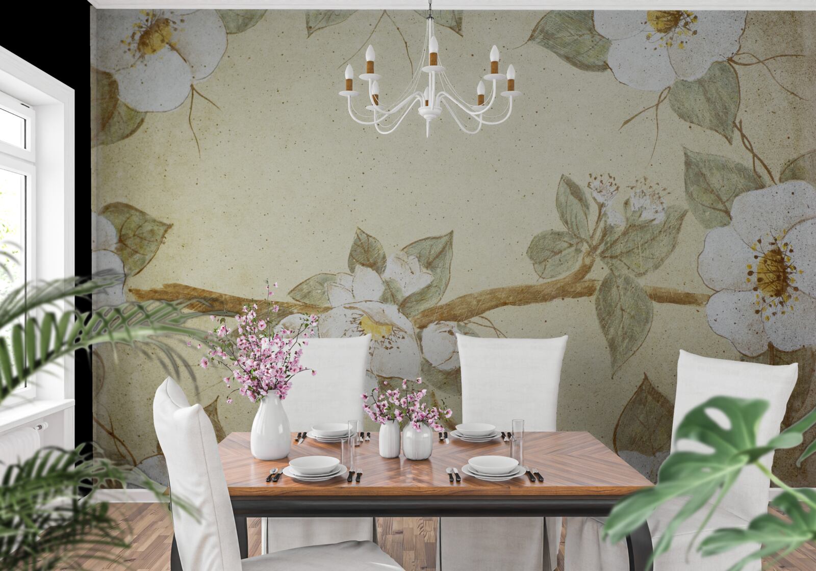 Fotobehang bloemen bloeien aan de takken