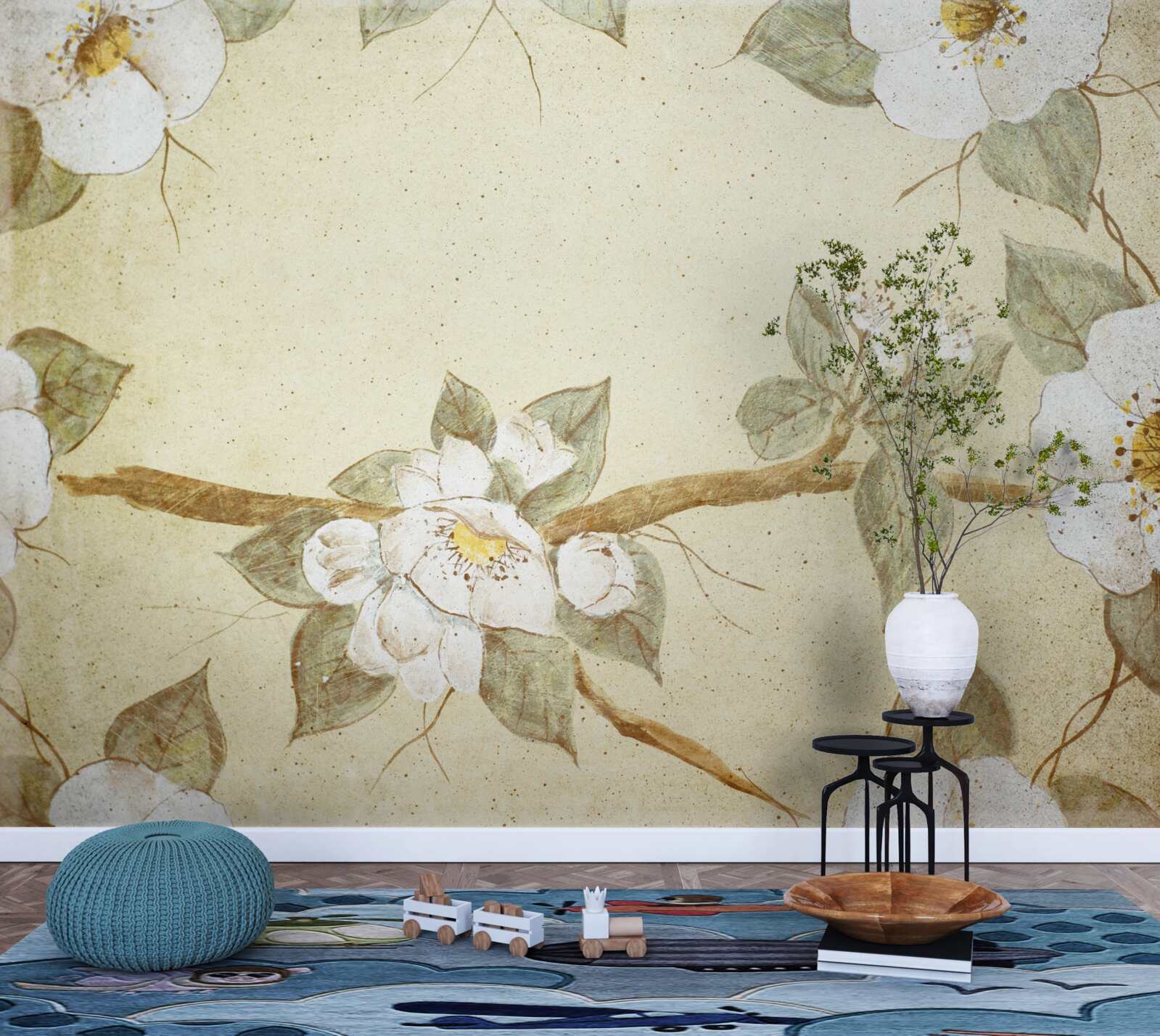 Fotobehang bloemen bloeien aan de takken