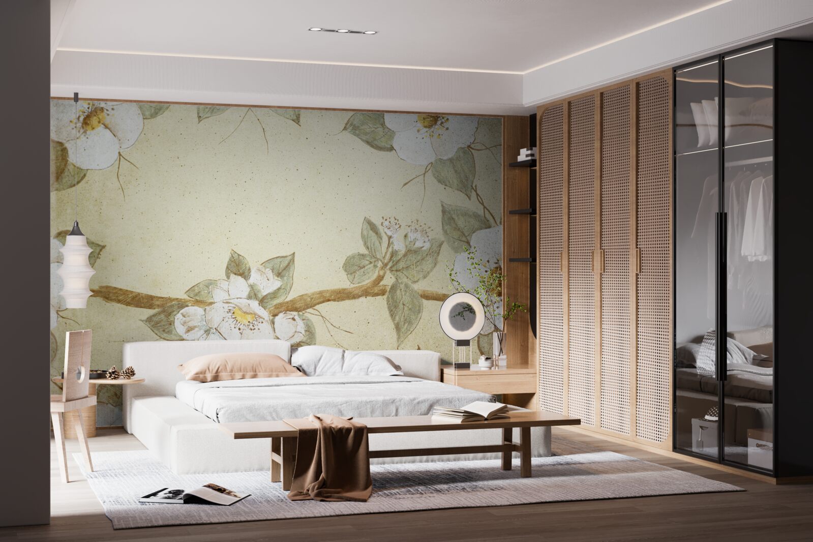 Fotobehang bloemen bloeien aan de takken