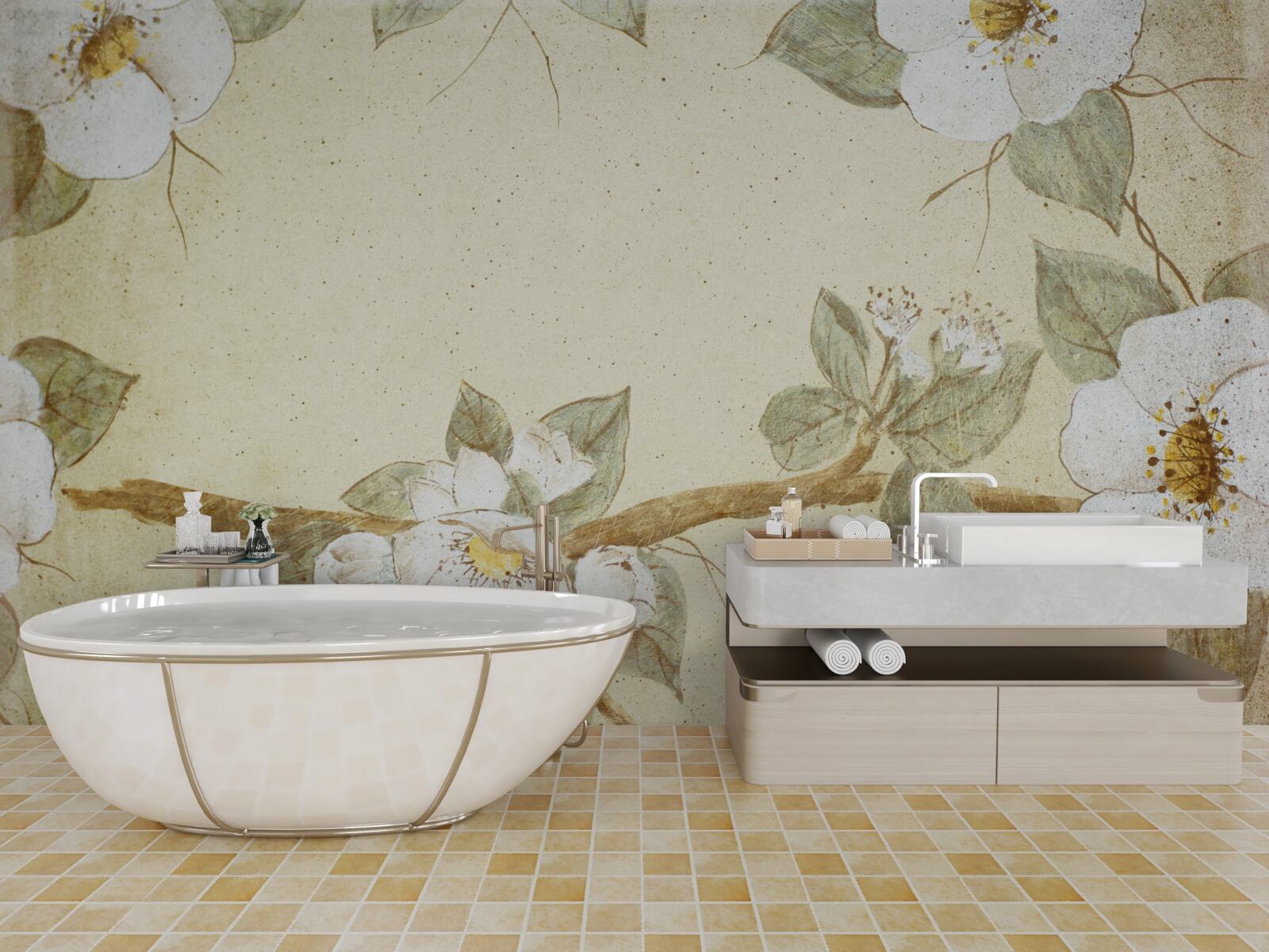 Fotobehang bloemen bloeien aan de takken