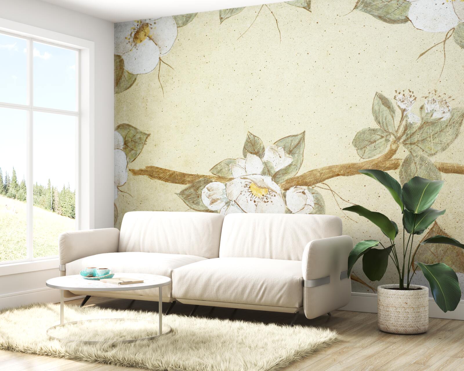 Fotobehang bloemen bloeien aan de takken