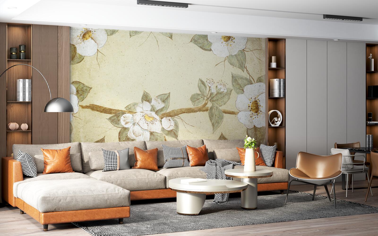 Fotobehang bloemen bloeien aan de takken