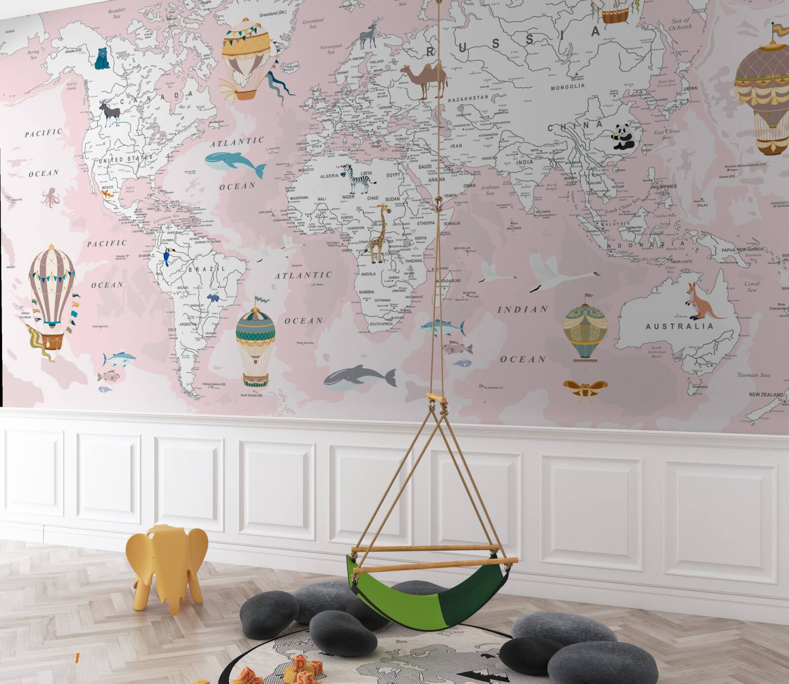 Fotobehang kaart van de wereld in roze