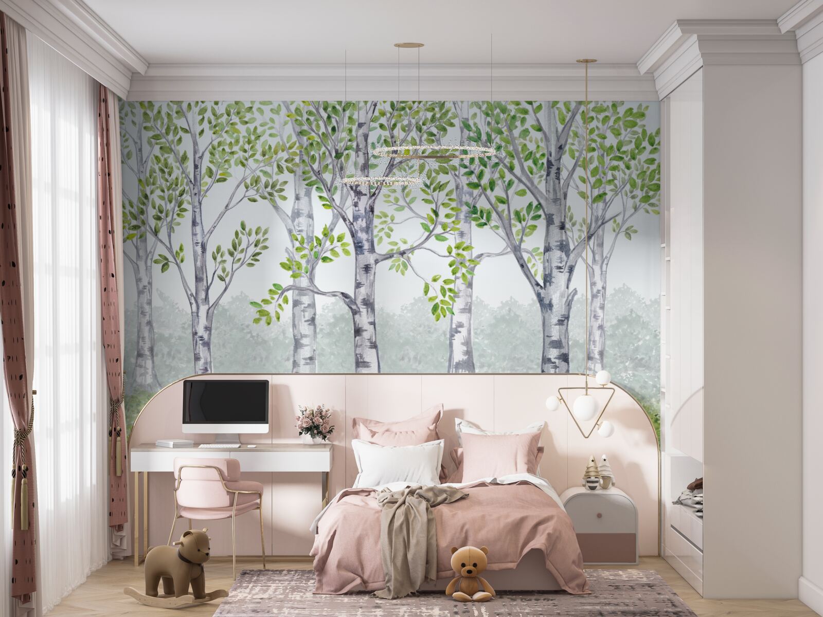 Fotobehang aquarel van een berkenbosje