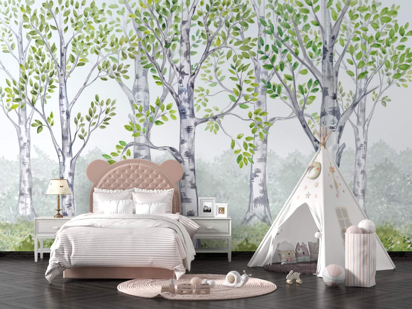 Fotobehang aquarel van een berkenbosje