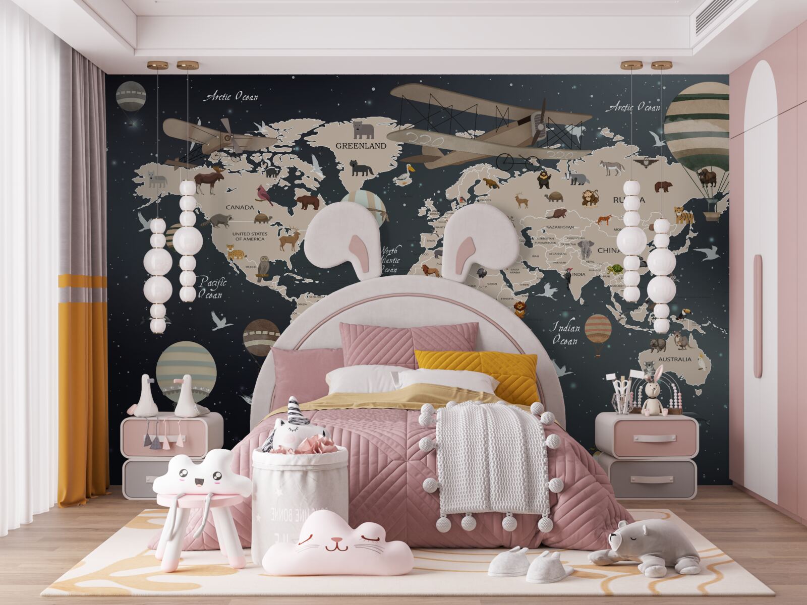 Fotobehang wereldkaart op donkere achtergrond