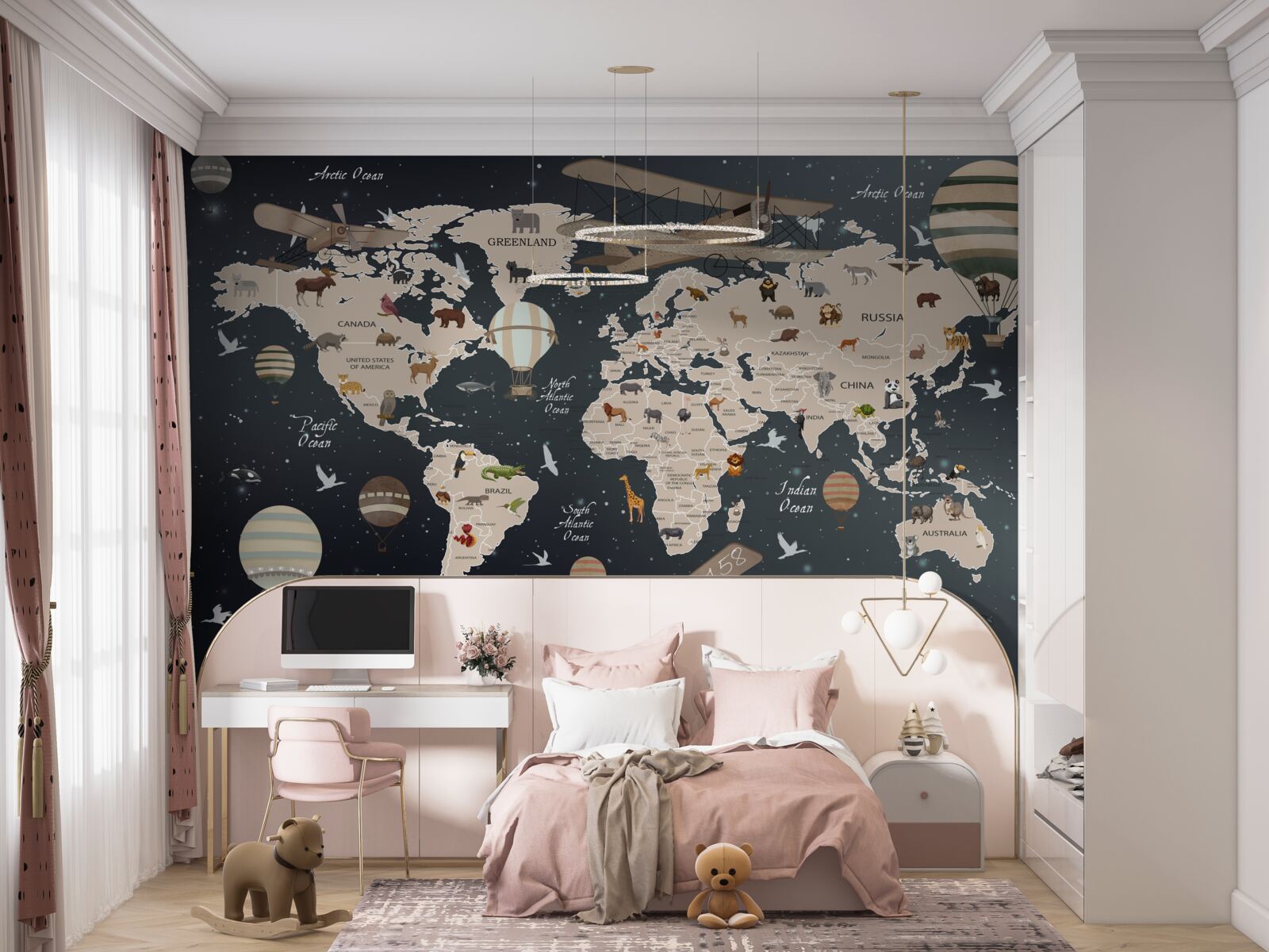 Fotobehang wereldkaart op donkere achtergrond