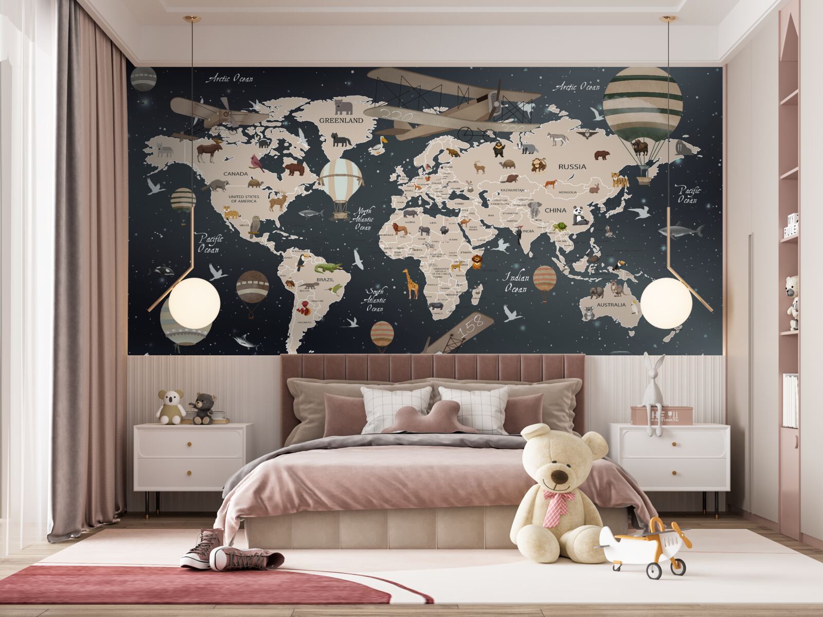 Fotobehang wereldkaart op donkere achtergrond